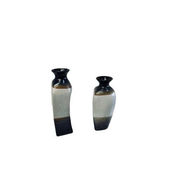 Multicolor Ceramic Vases Elegant Black Brown White Glaze Home Decor Set Of 5 - Picture 3 of 7